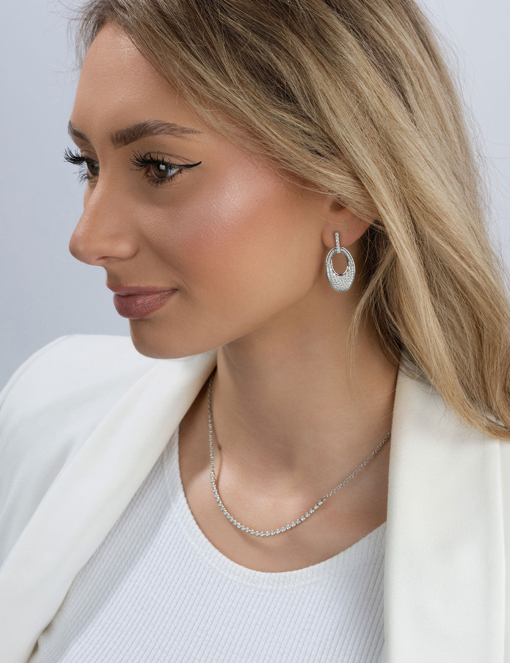 Modern Collier 925 Silber rhodiniert mit Zirkonia – 40+5 cm
