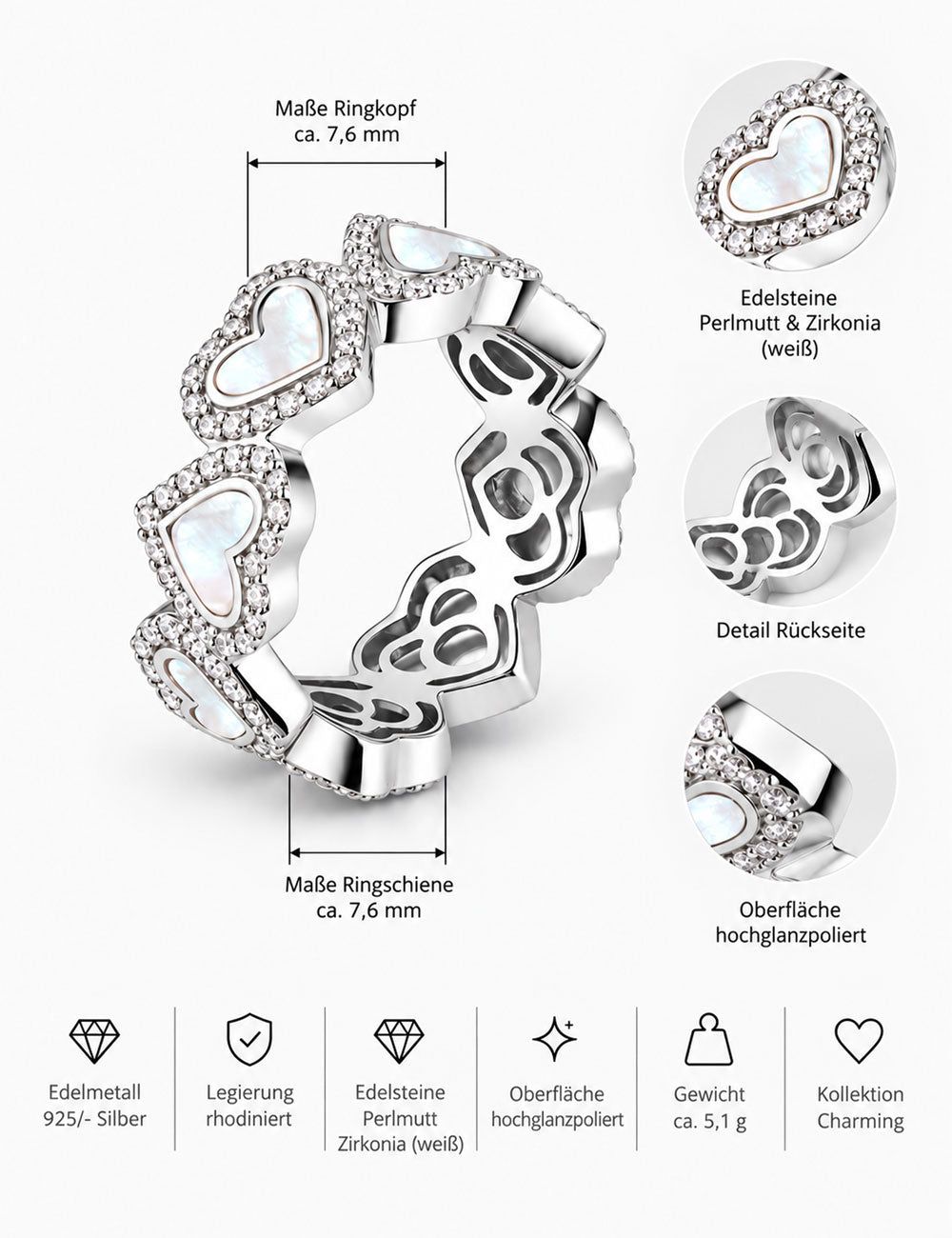 Ring "Herz" 925/- Silber rhodiniert