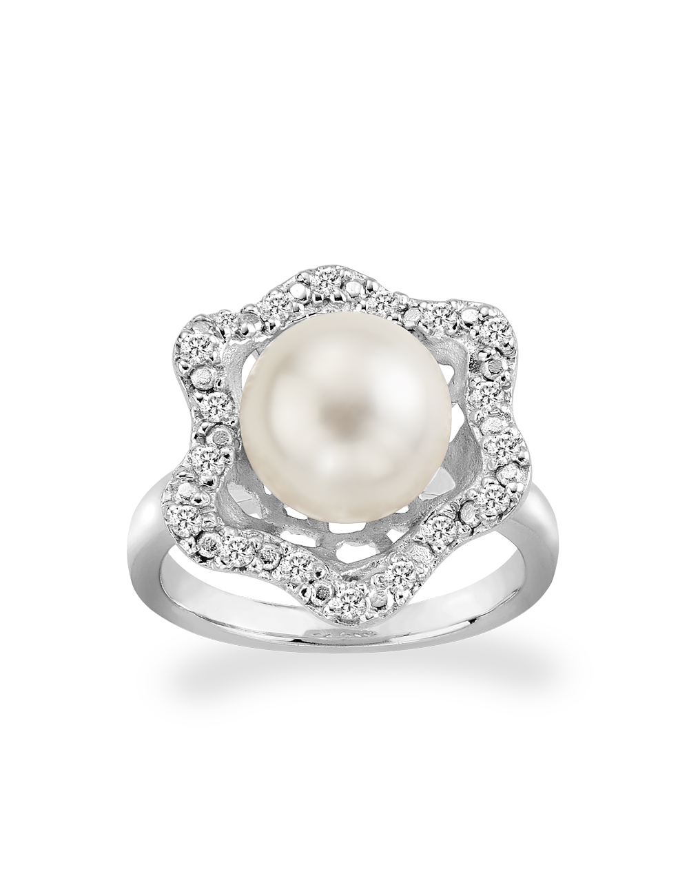 Ring Modern – 925 Silber rhodiniert mit Muschelkernperle 10 mm