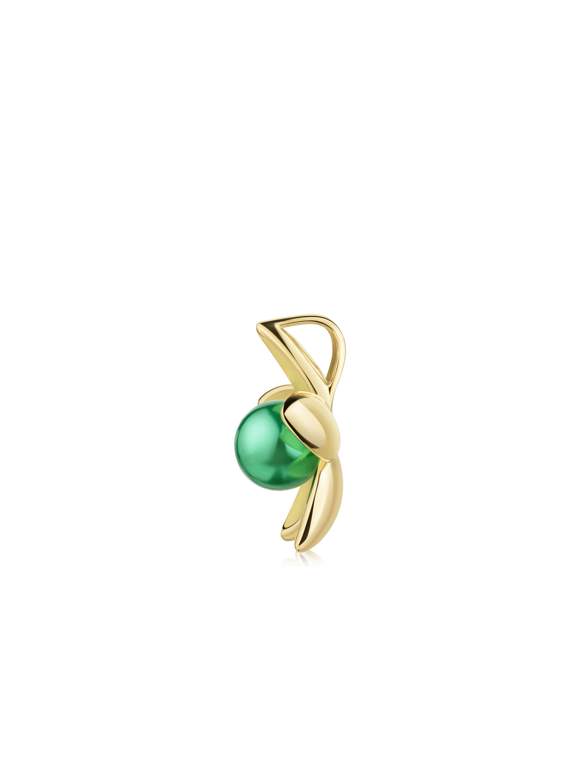 Anhänger Seerose 925/- Silber goldplattiert mit Muschelkernperle smaragd, Seitenansicht mit Öse