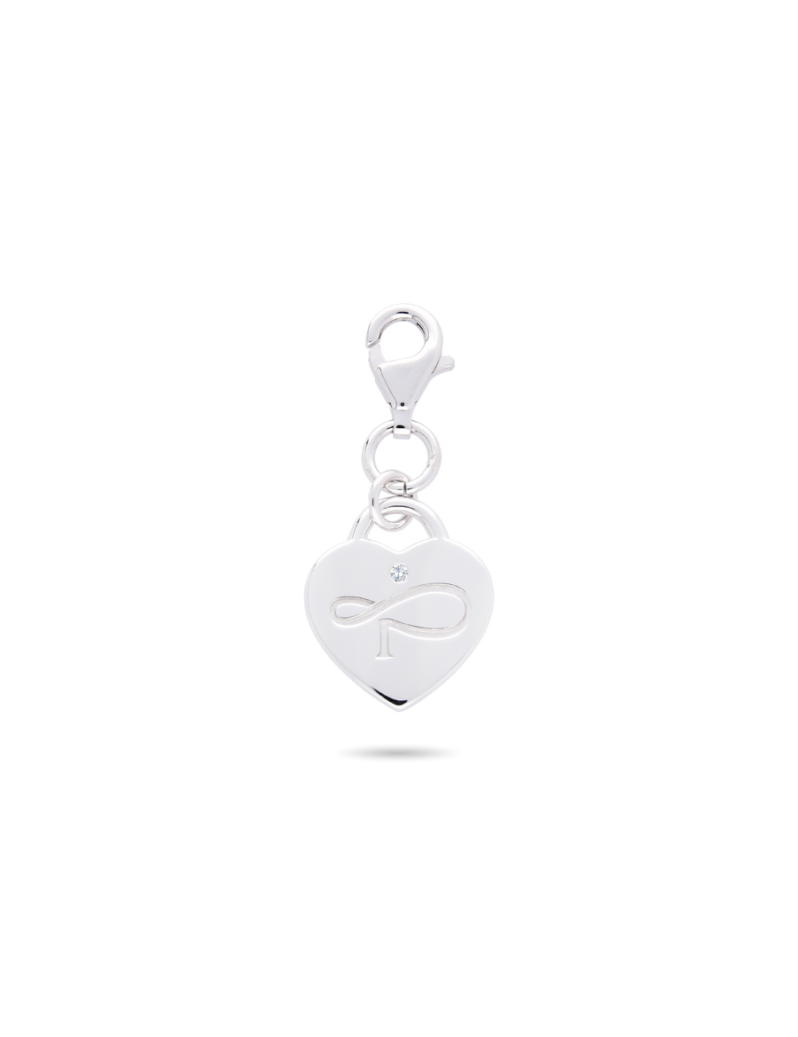 Charm Anhänger Herz, 925/- Silber rhodiniert mit Zirkonia