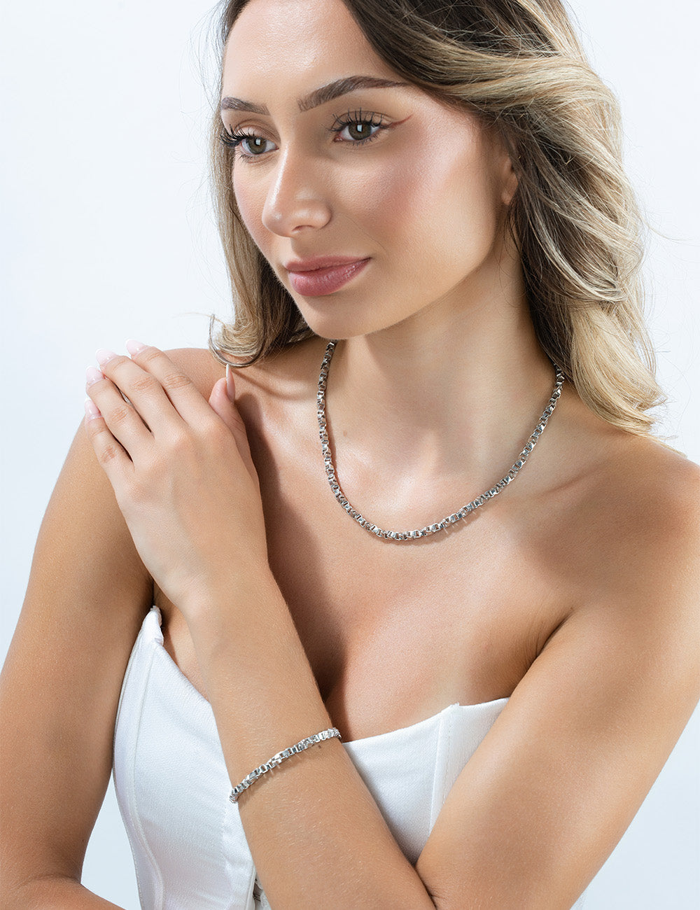 Armband Venezianer gedreht, 925/- Silber rhodiniert
