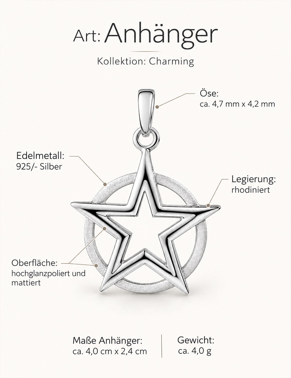 Anhänger „Stern“ 925/- Silber rhodiniert