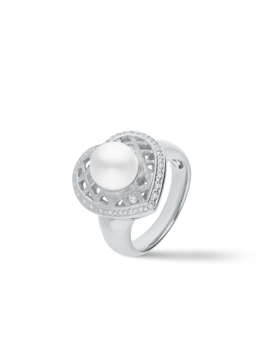 Ring Herz, 925/- Silber mit Perle 9mm